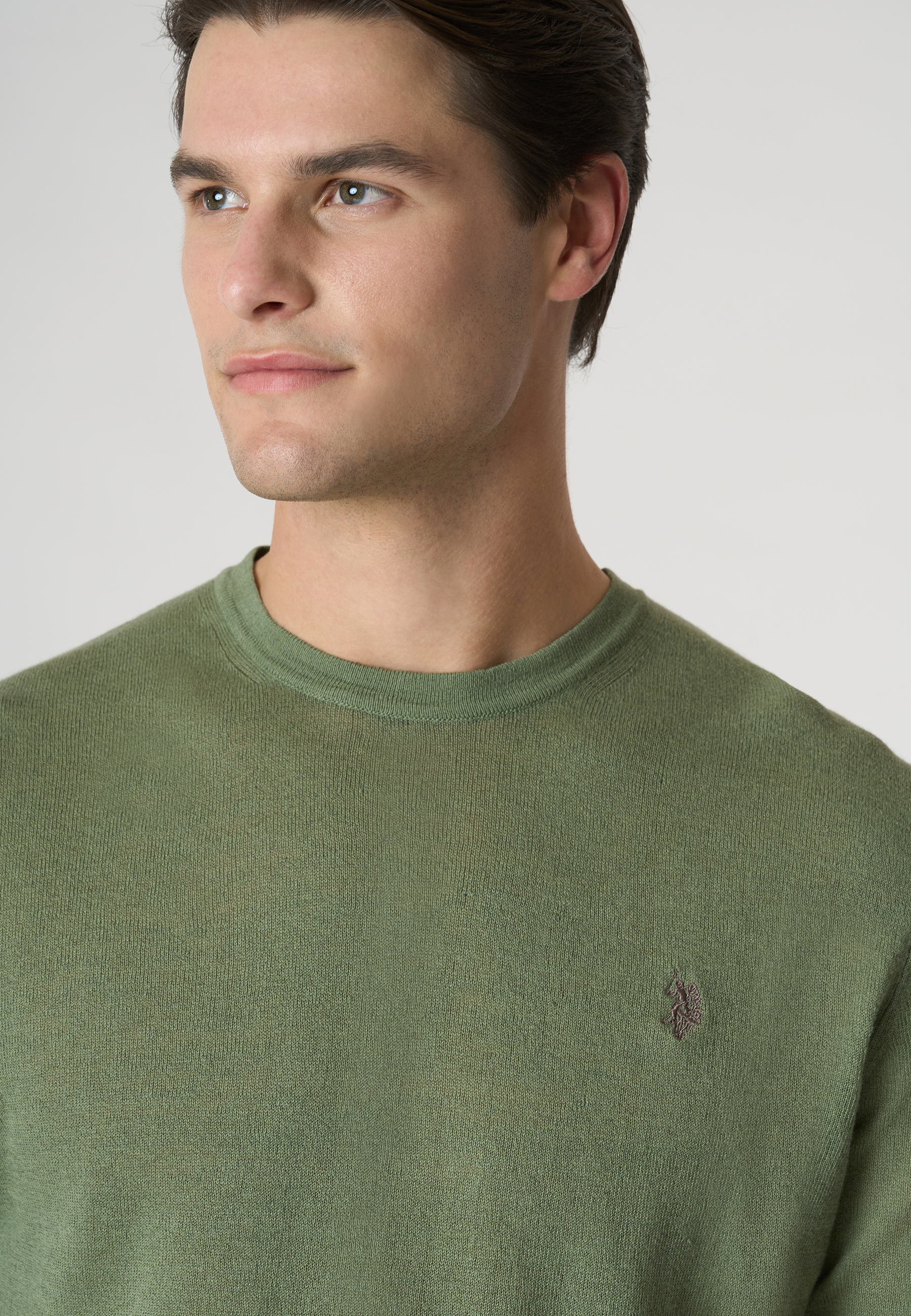 Maglia girocollo a maniche corte misto cotone organico e lino