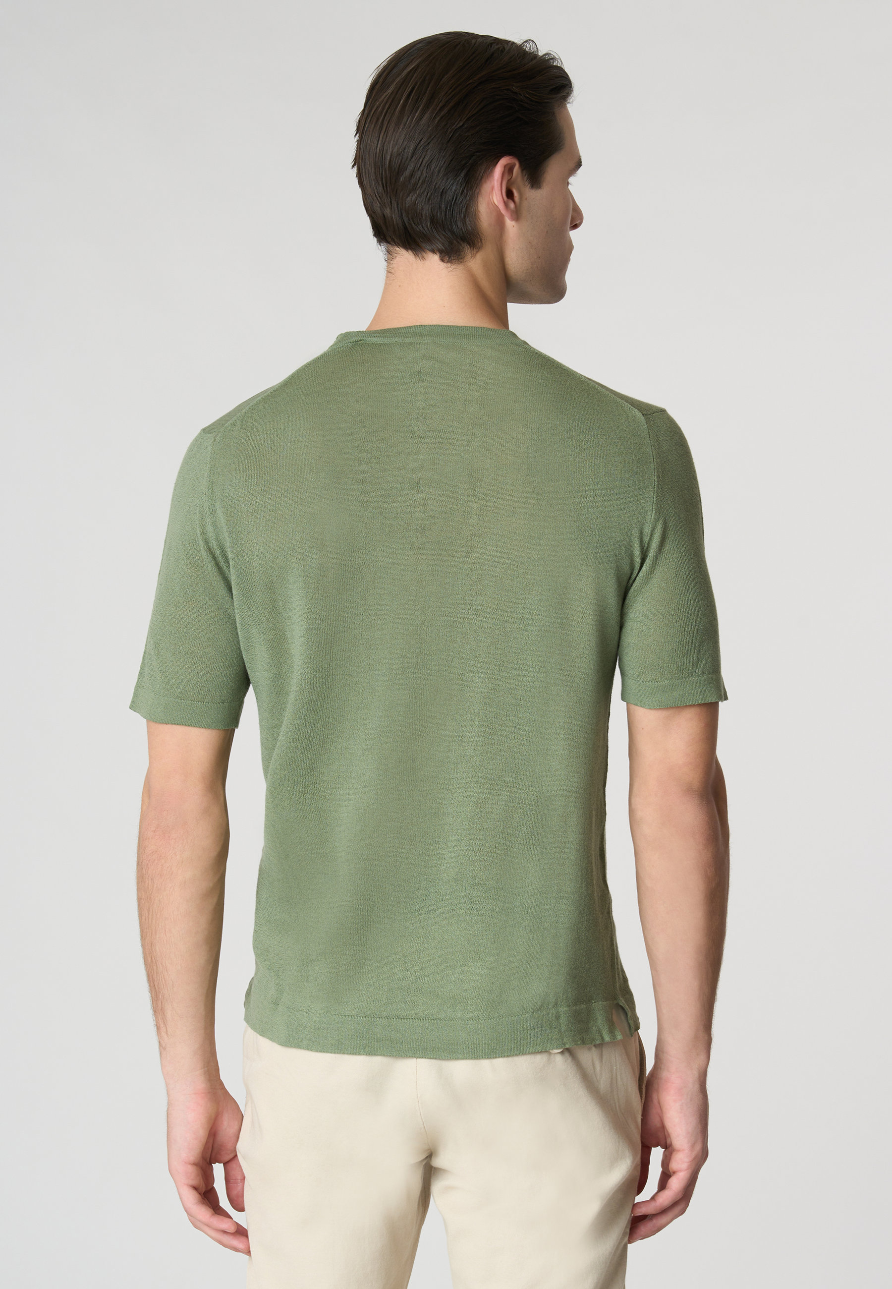 Maglia girocollo a maniche corte misto cotone organico e lino