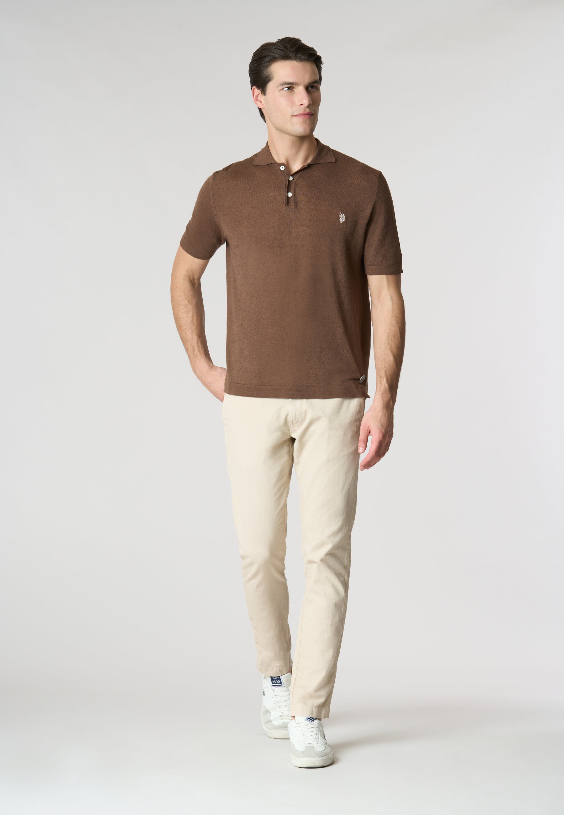 Pantalone chino in misto lino e cotone stretch