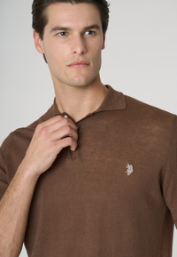 Polo shirt a maniche corte misto cotone organico e lino