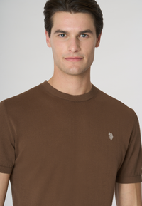 Maglia girocollo a maniche corte in cotone crepe