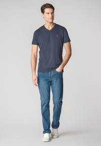 T-shirt a maniche corte con scollo a V in cotone con logo