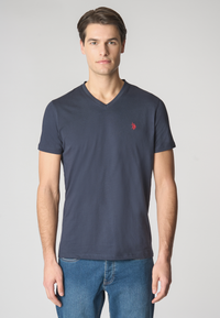 T-shirt a maniche corte con scollo a V in cotone con logo