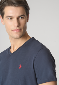 T-shirt a maniche corte con scollo a V in cotone con logo