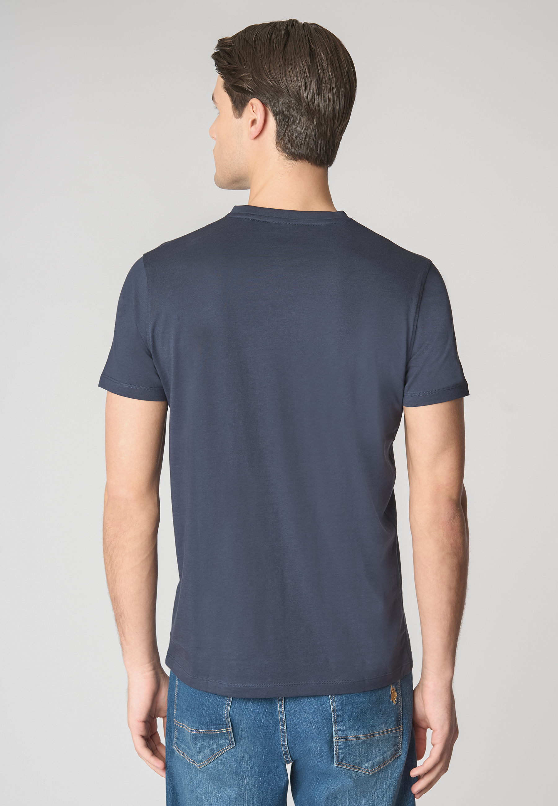 T-shirt a maniche corte con scollo a V in cotone con logo