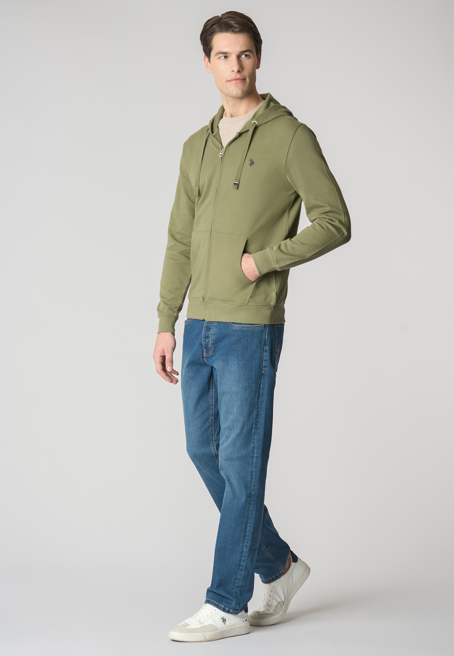 Felpa in cotone con cappuccio e chiusura zip