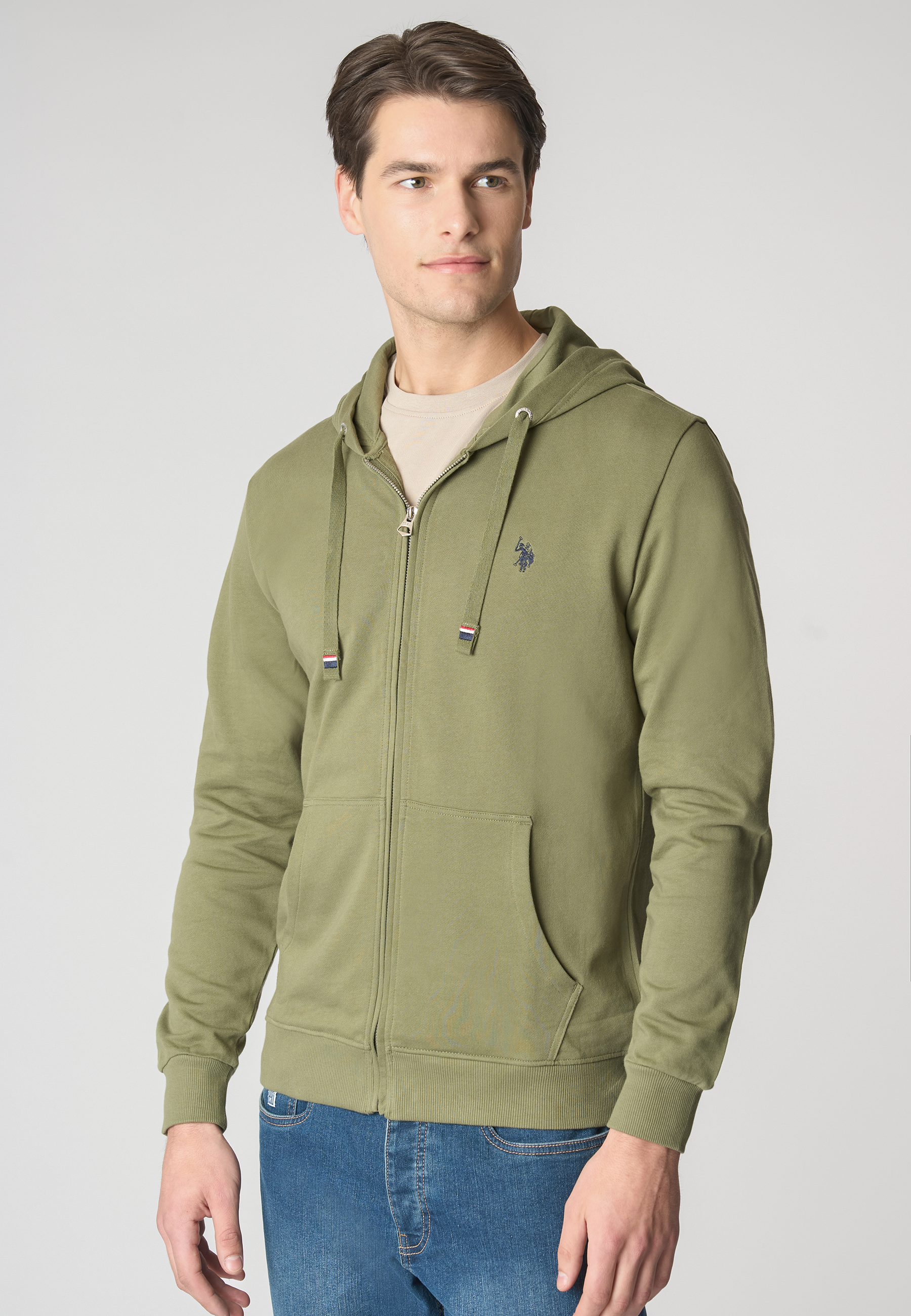 Felpa in cotone con cappuccio e chiusura zip