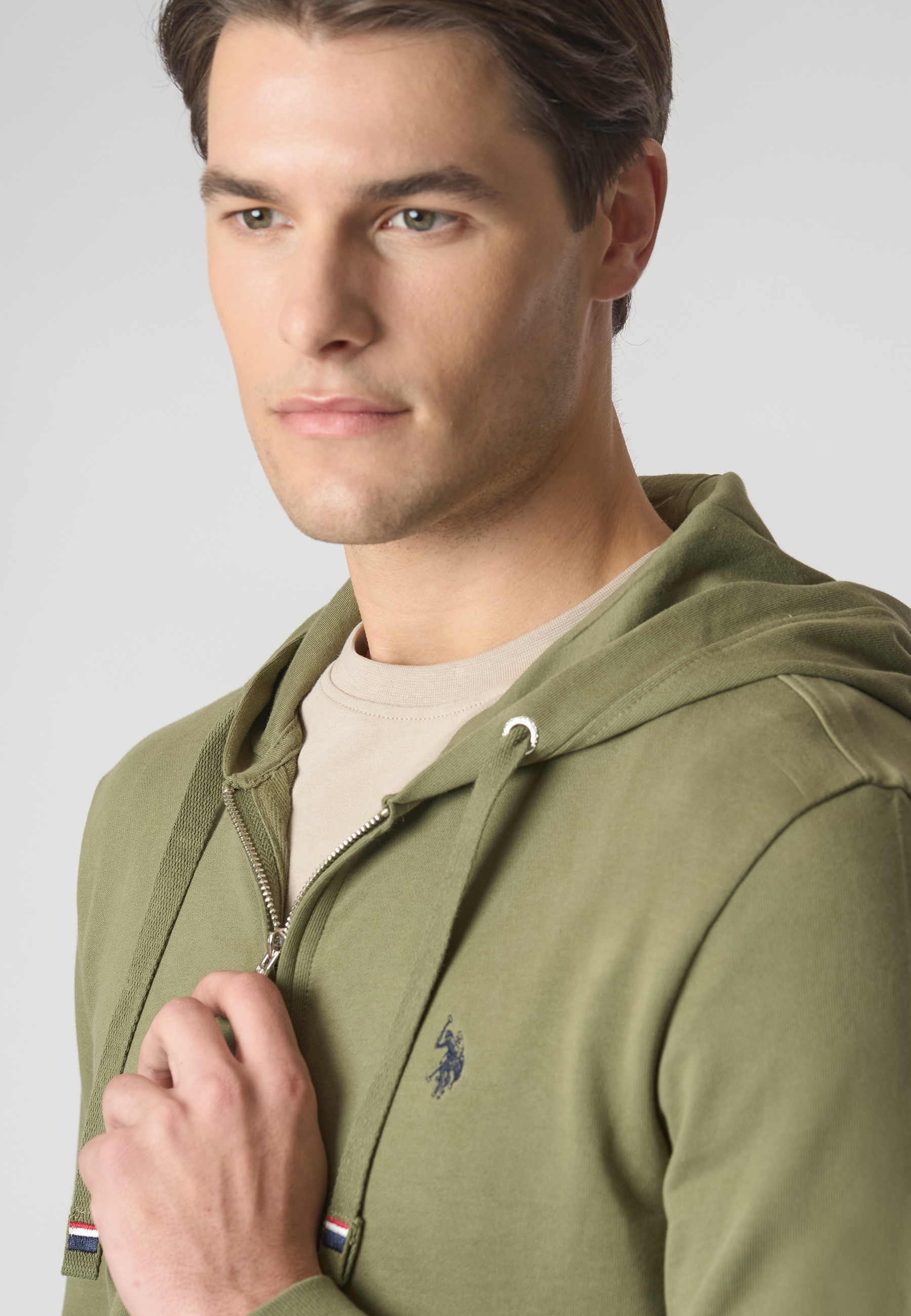 Felpa in cotone con cappuccio e chiusura zip