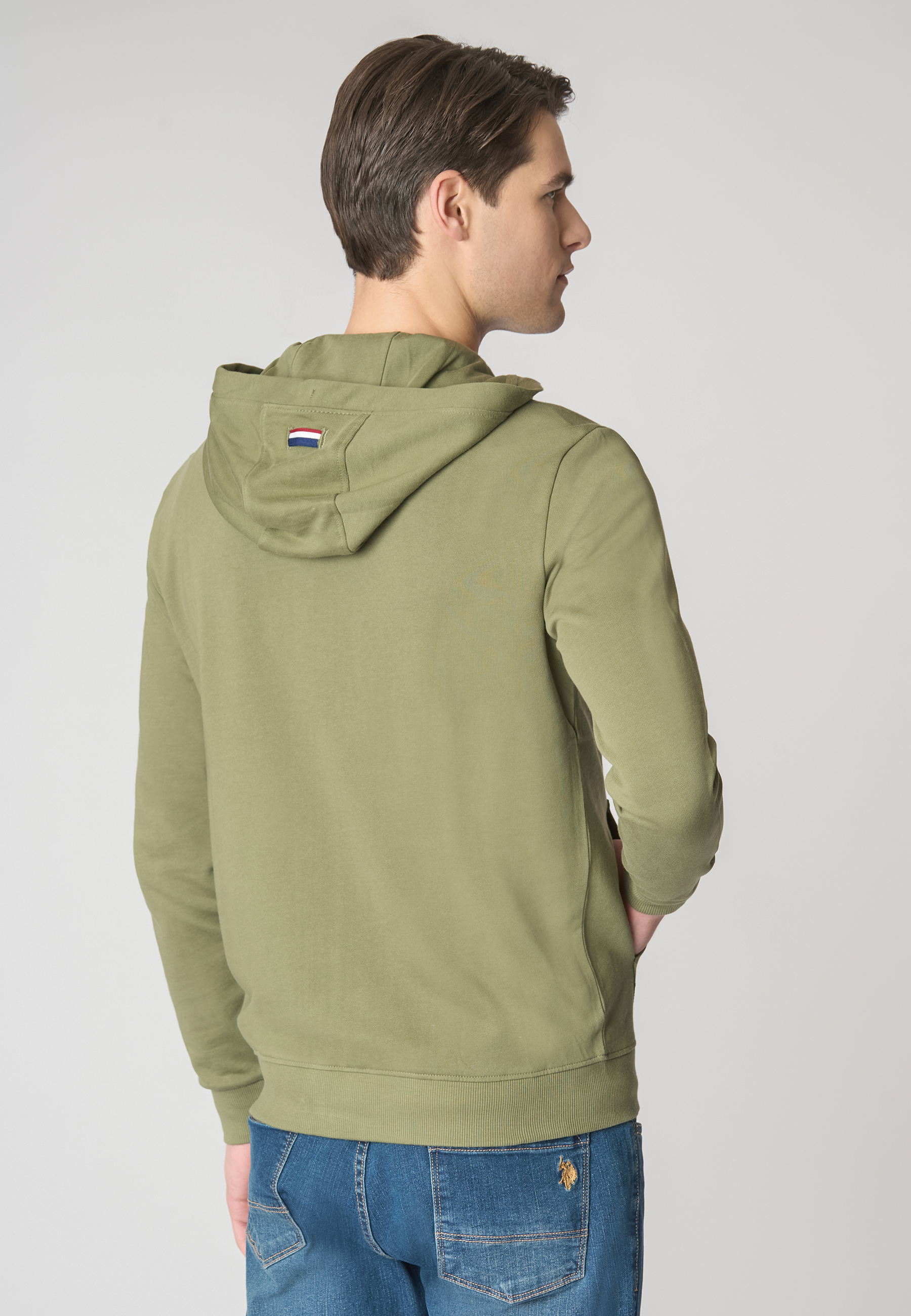 Felpa in cotone con cappuccio e chiusura zip