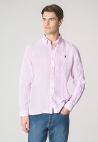 Camicia in lino chambray slim fit con logo