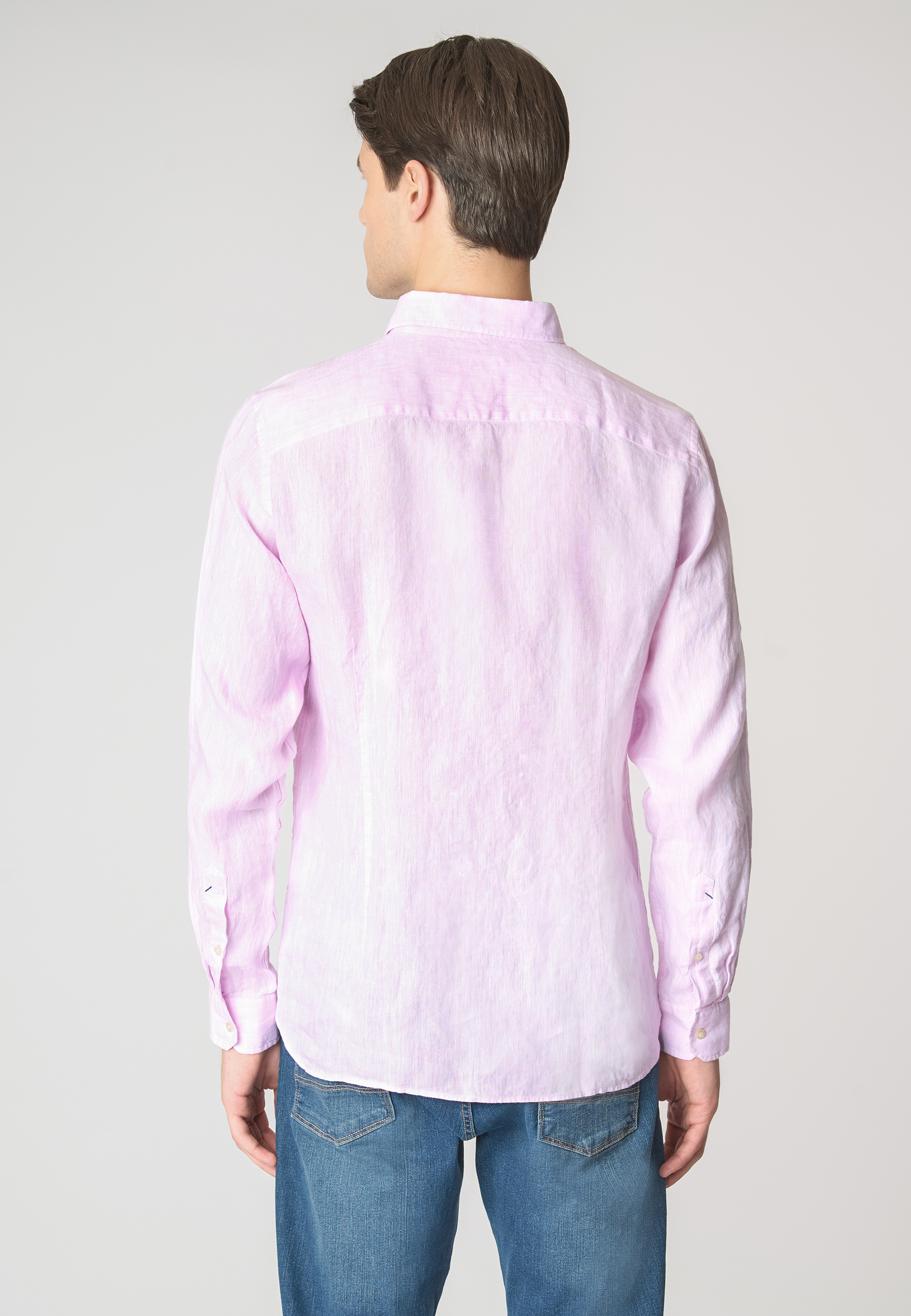 Camicia in lino chambray slim fit con logo