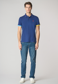 Polo shirt a maniche corte in cotone stretch con dettagli colorati