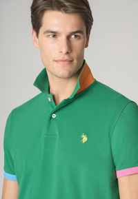 Polo shirt a maniche corte in cotone stretch con dettagli colorati