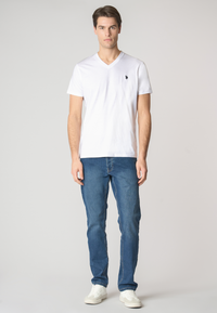 T-shirt a maniche corte con scollo a V in cotone con logo