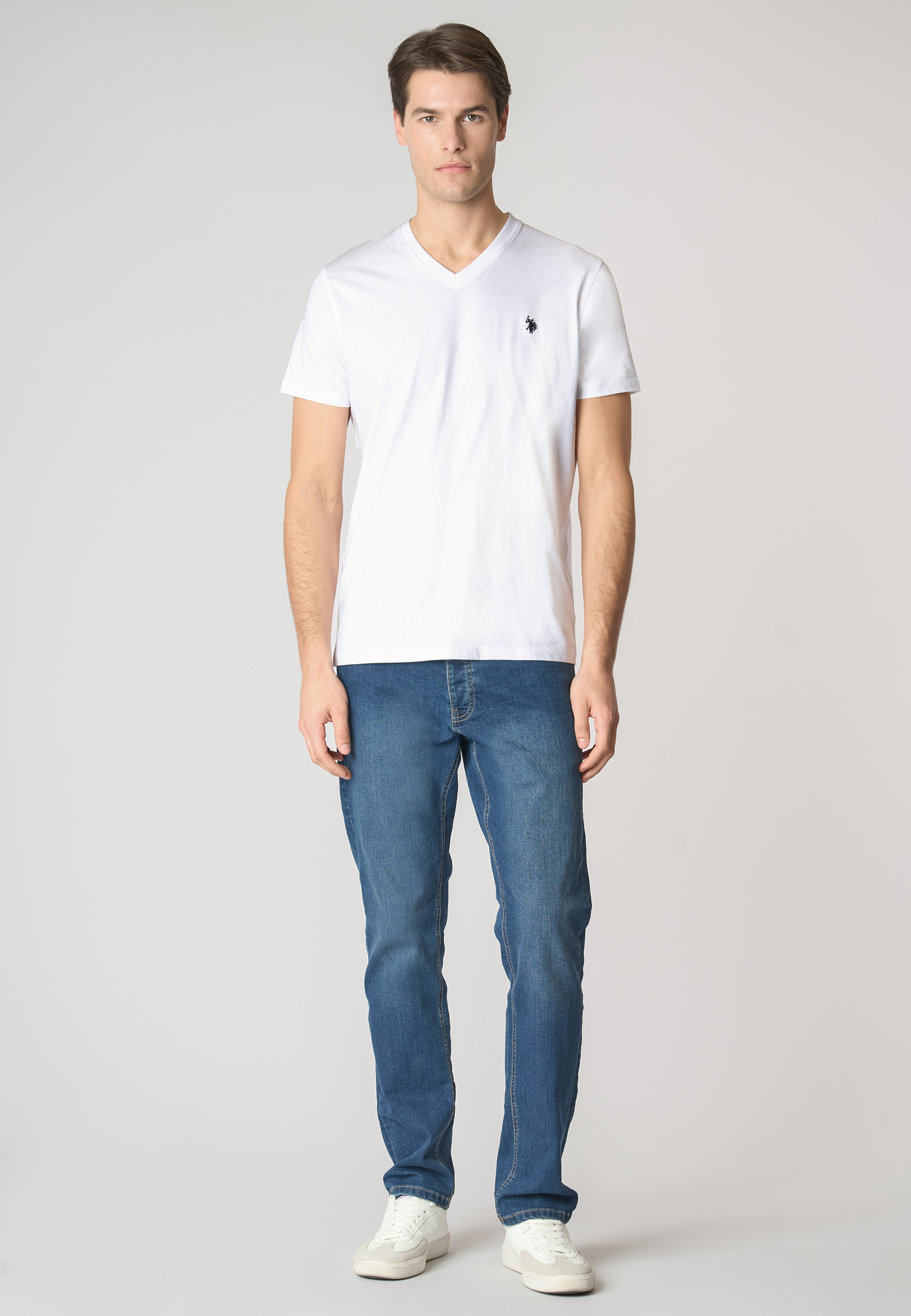 T-shirt a maniche corte con scollo a V in cotone con logo