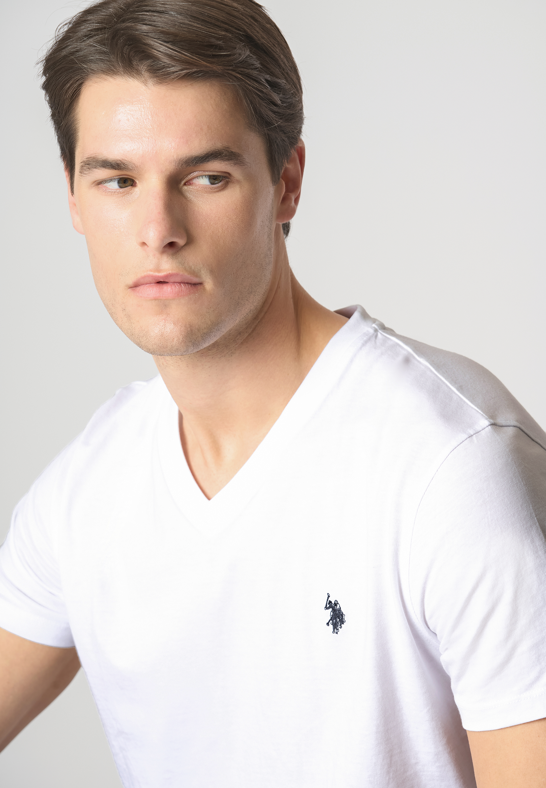 T-shirt a maniche corte con scollo a V in cotone con logo