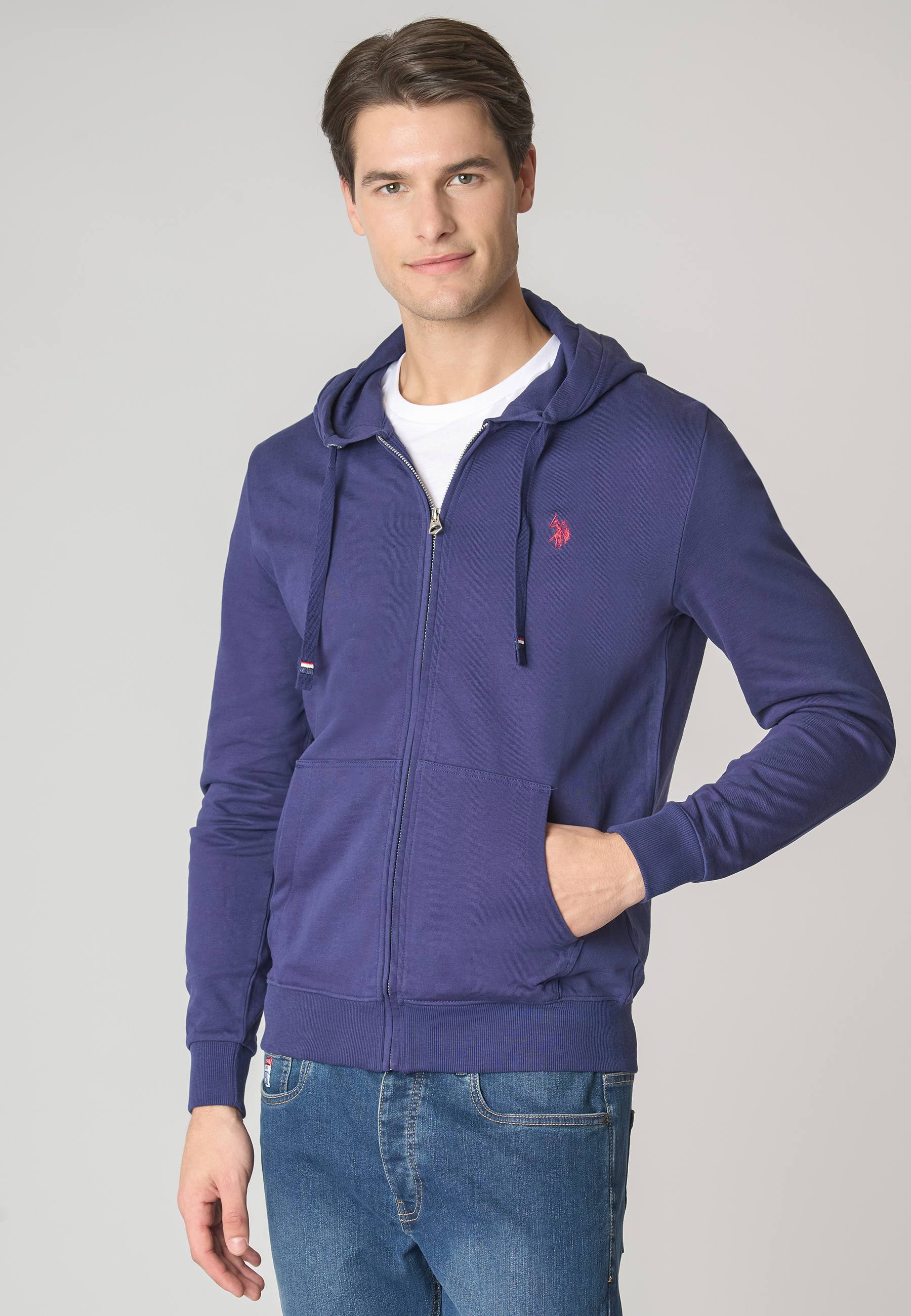 Felpa in cotone con cappuccio e chiusura zip