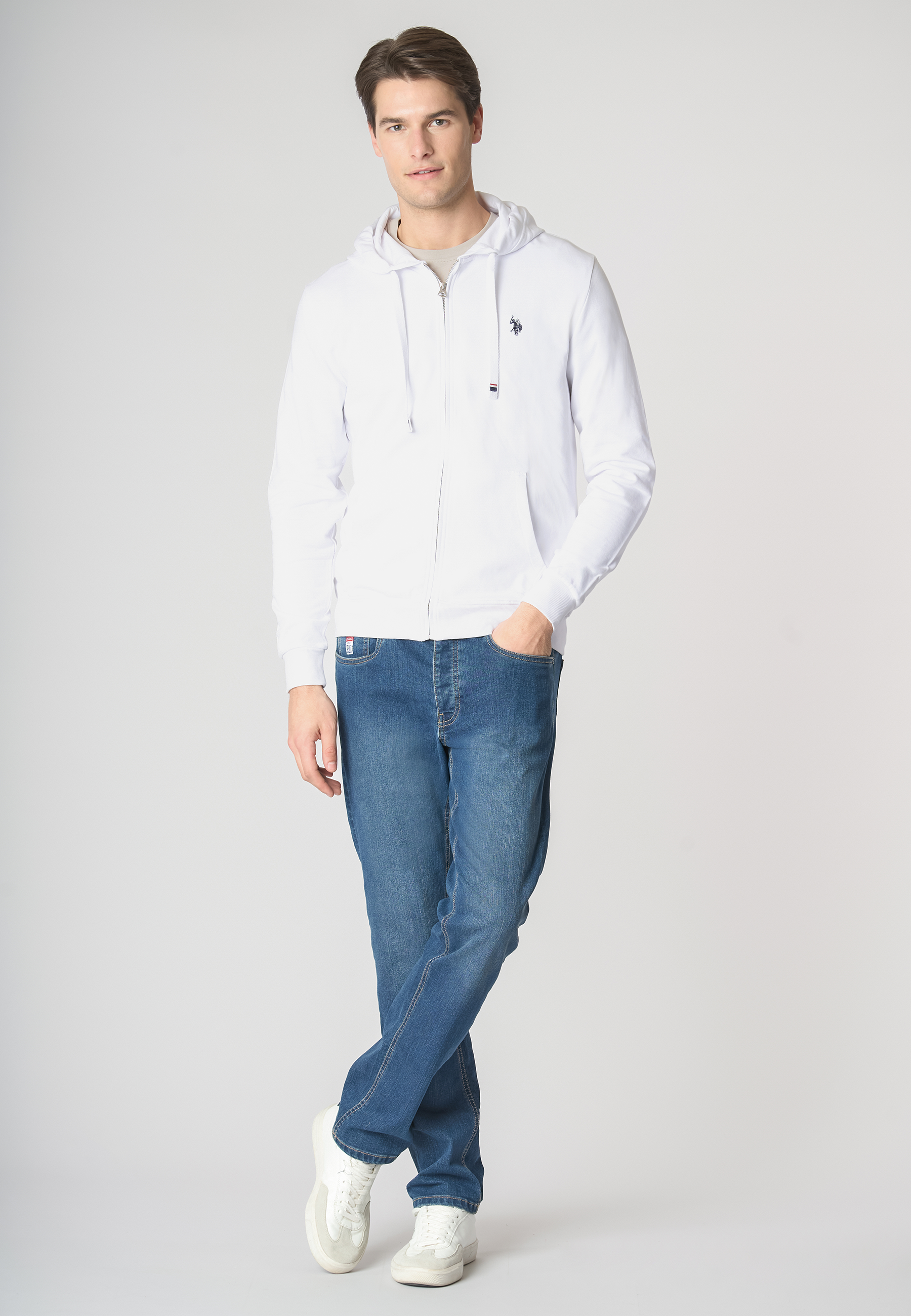 Felpa in cotone con cappuccio e chiusura zip