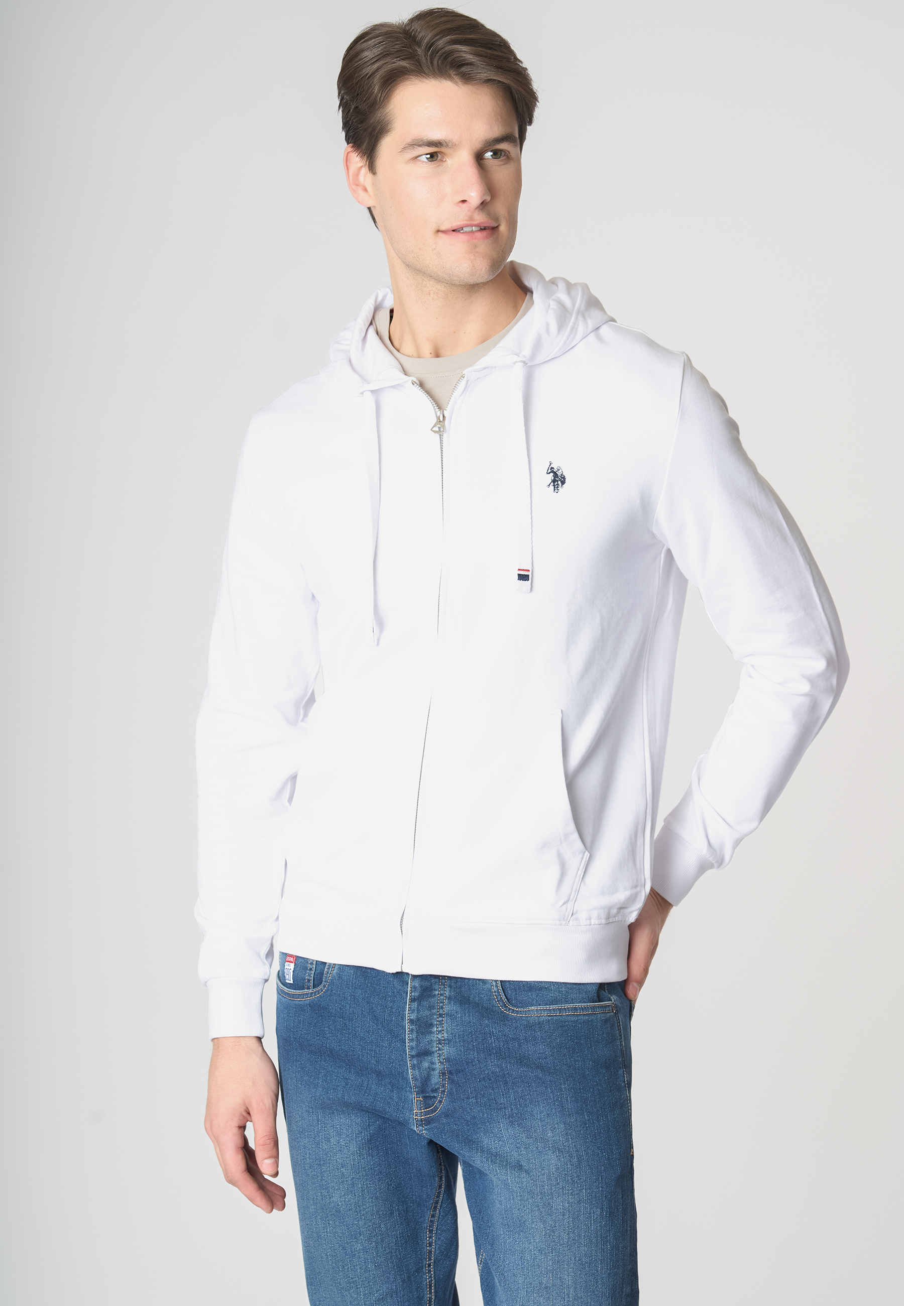 Felpa in cotone con cappuccio e chiusura zip