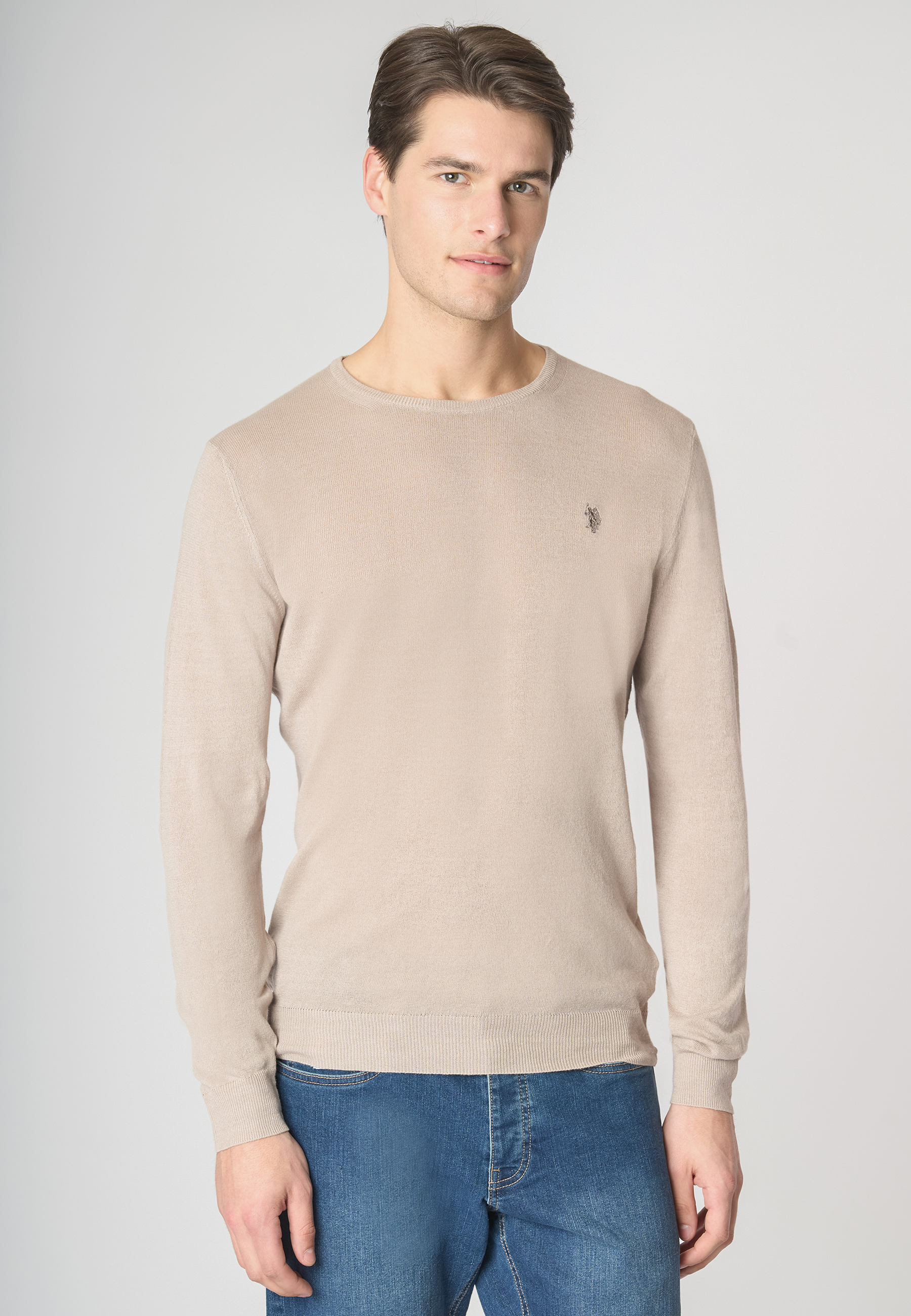 Maglia girocollo misto cotone e lino