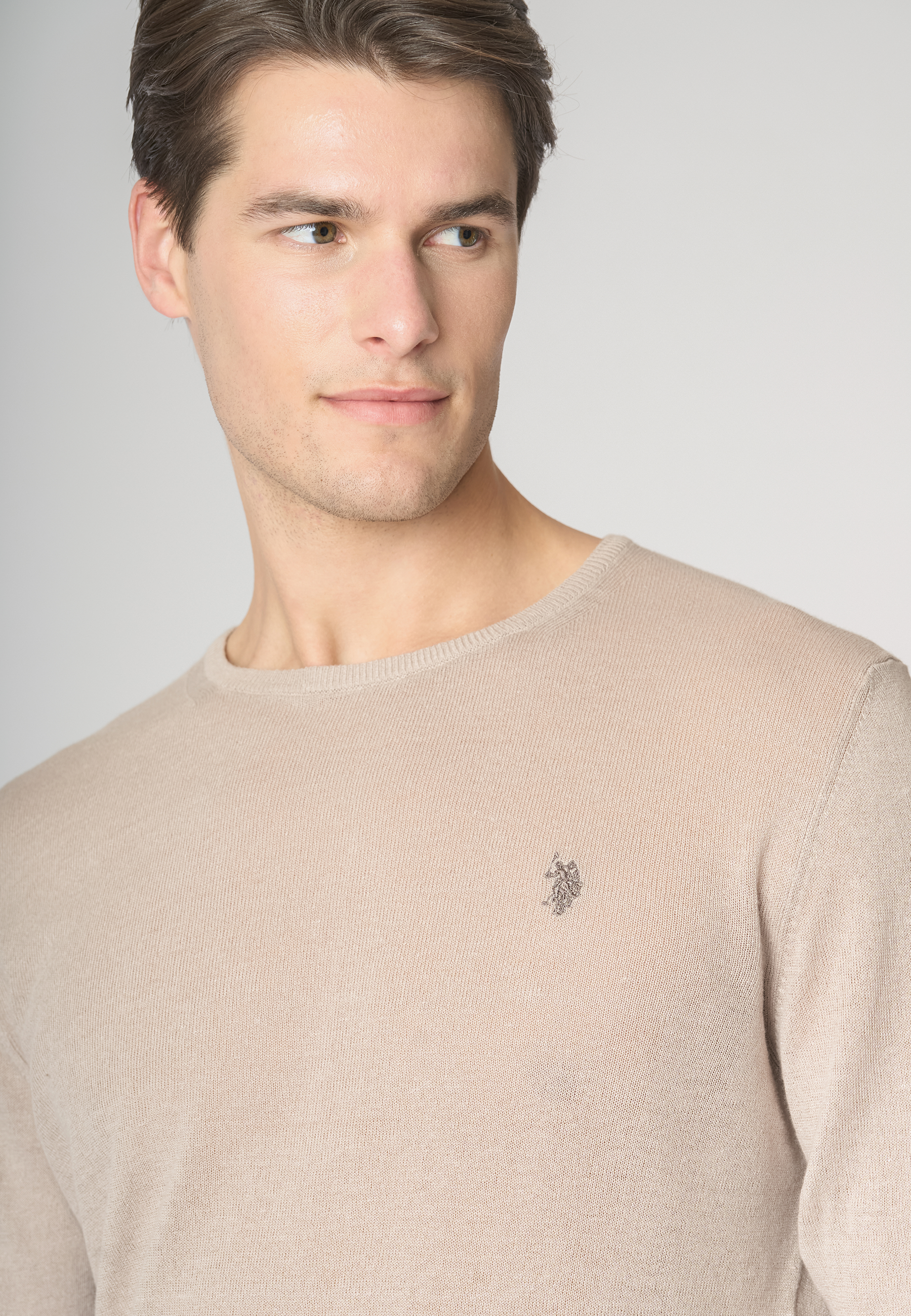 Maglia girocollo misto cotone e lino