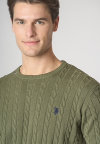 Maglia girocollo a treccia in cotone