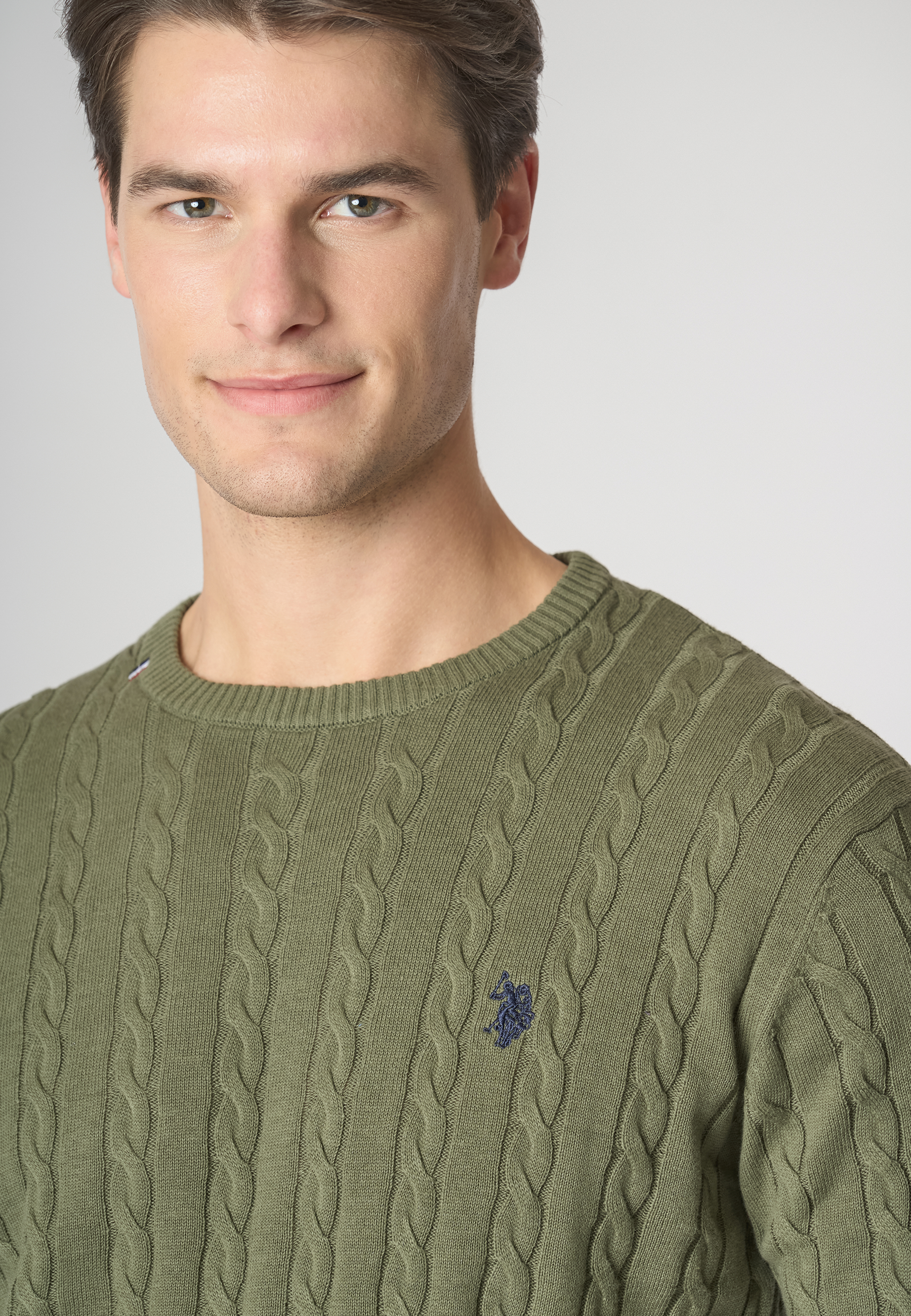 Maglia girocollo a treccia in cotone