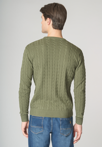 Maglia girocollo a treccia in cotone