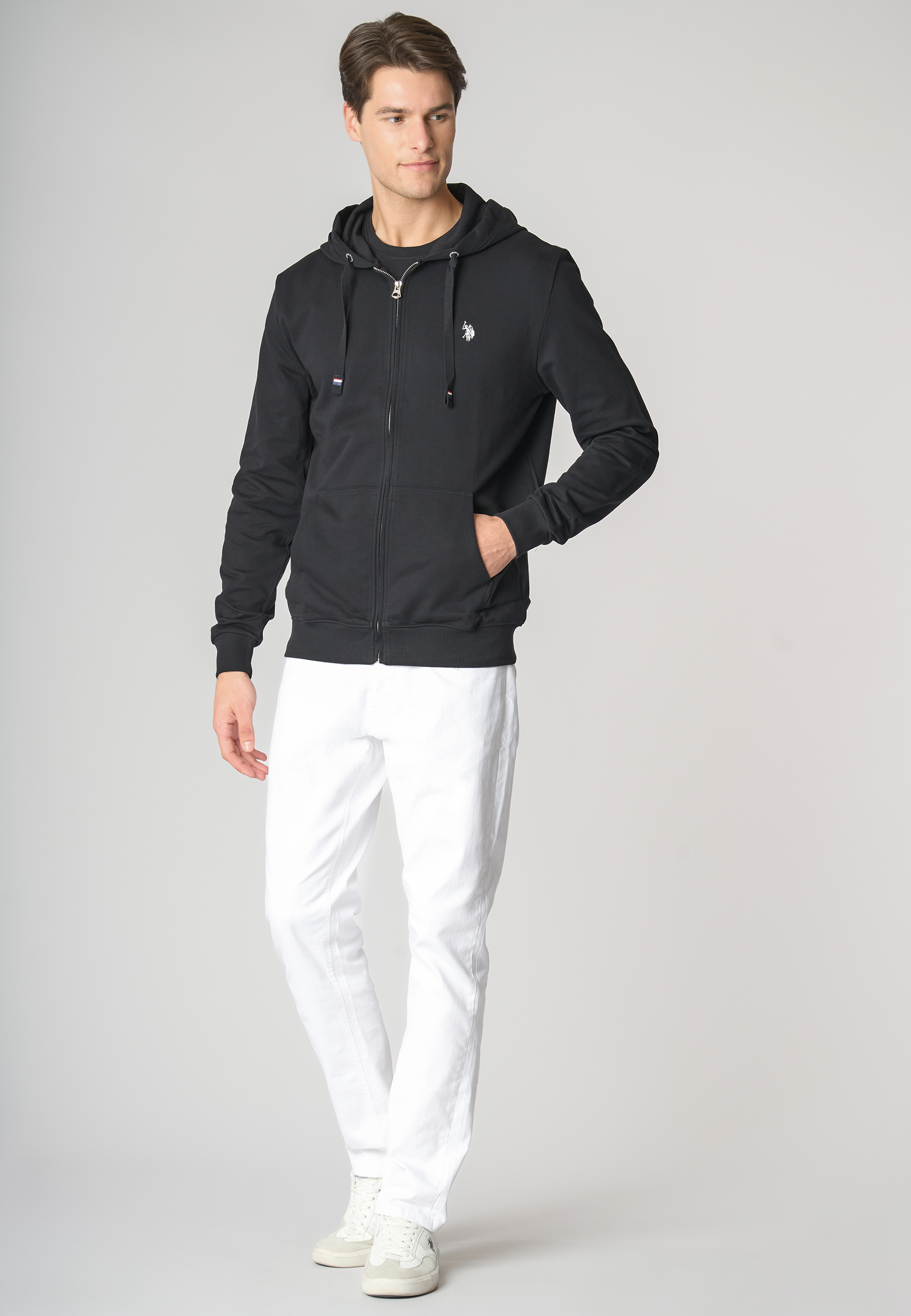 Felpa in cotone con cappuccio e chiusura zip