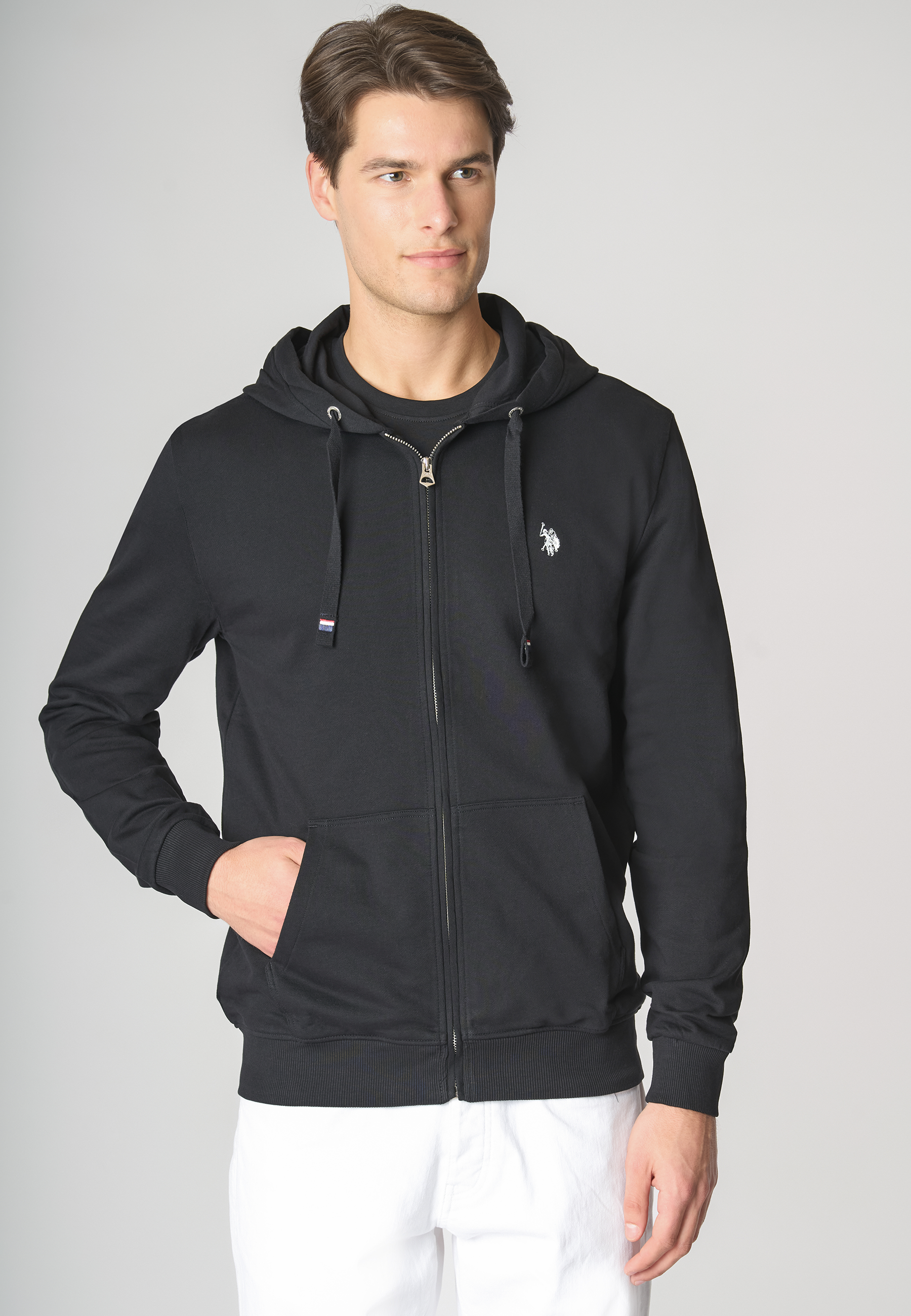 Felpa in cotone con cappuccio e chiusura zip