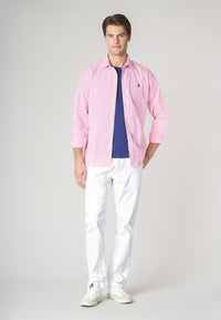 Camicia in cotone stretch popeline a righe slim fit con logo