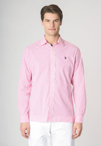 Camicia in cotone stretch popeline a righe slim fit con logo