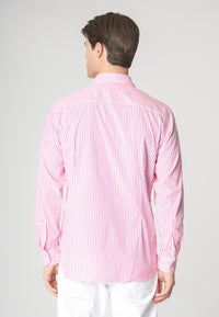 Camicia in cotone stretch popeline a righe slim fit con logo