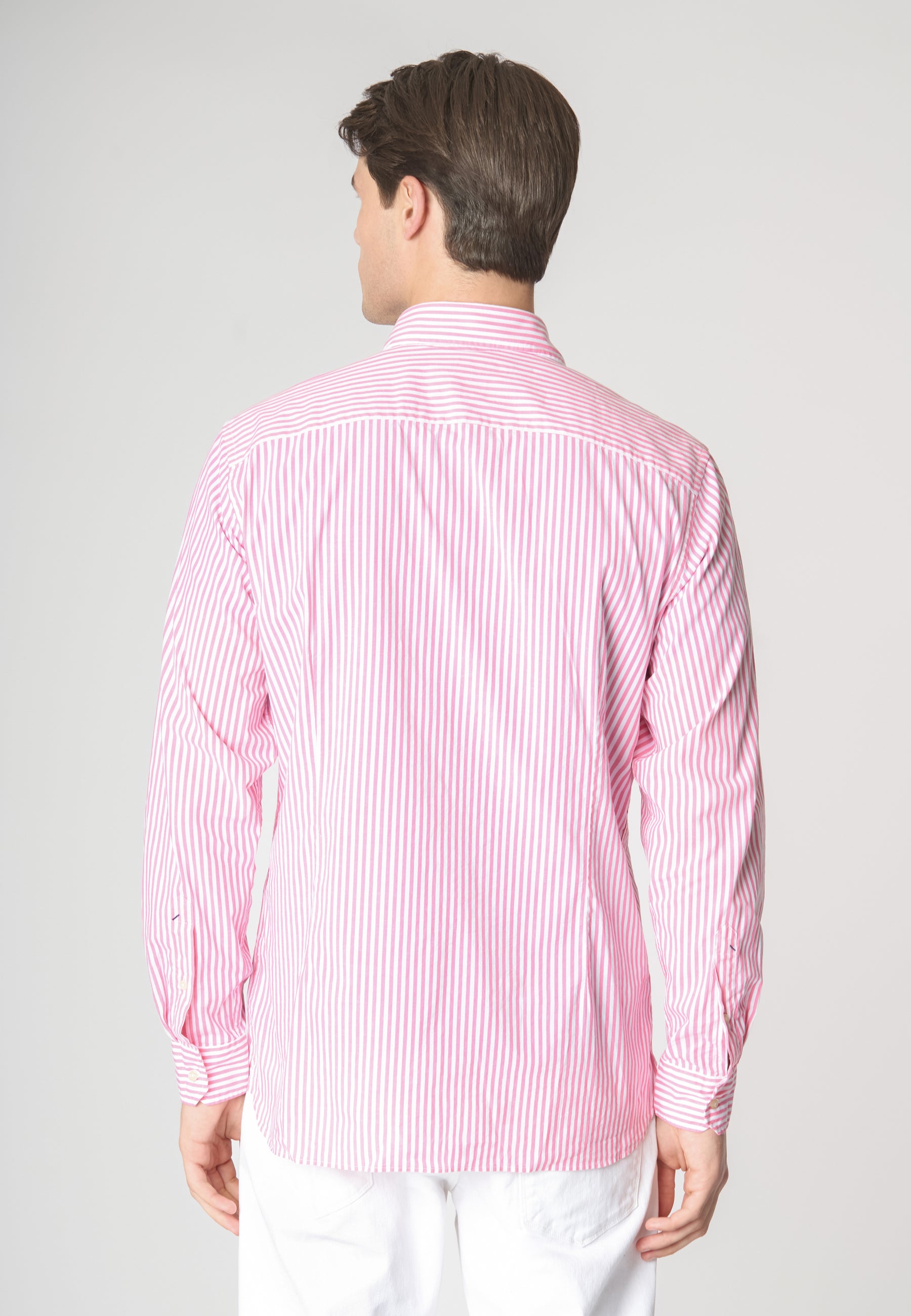 Camicia in cotone stretch popeline a righe slim fit con logo