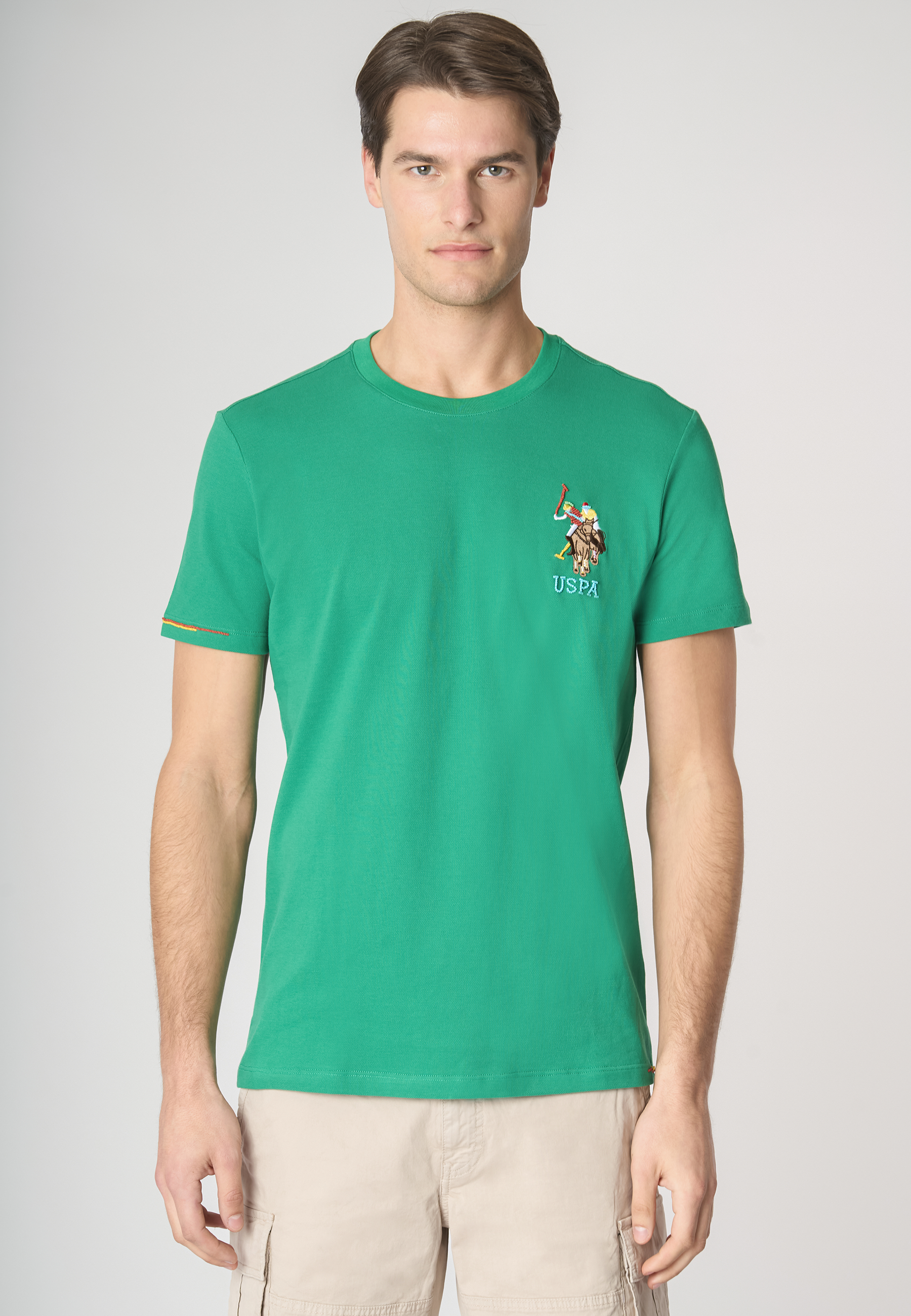 T-shirt a maniche corte in cotone piquet con logo colorato