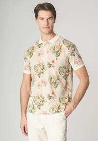 Polo shirt a maniche corte in cotone piquet con fantasia floreale e logo