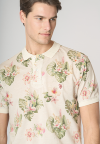 Polo shirt a maniche corte in cotone piquet con fantasia floreale e logo