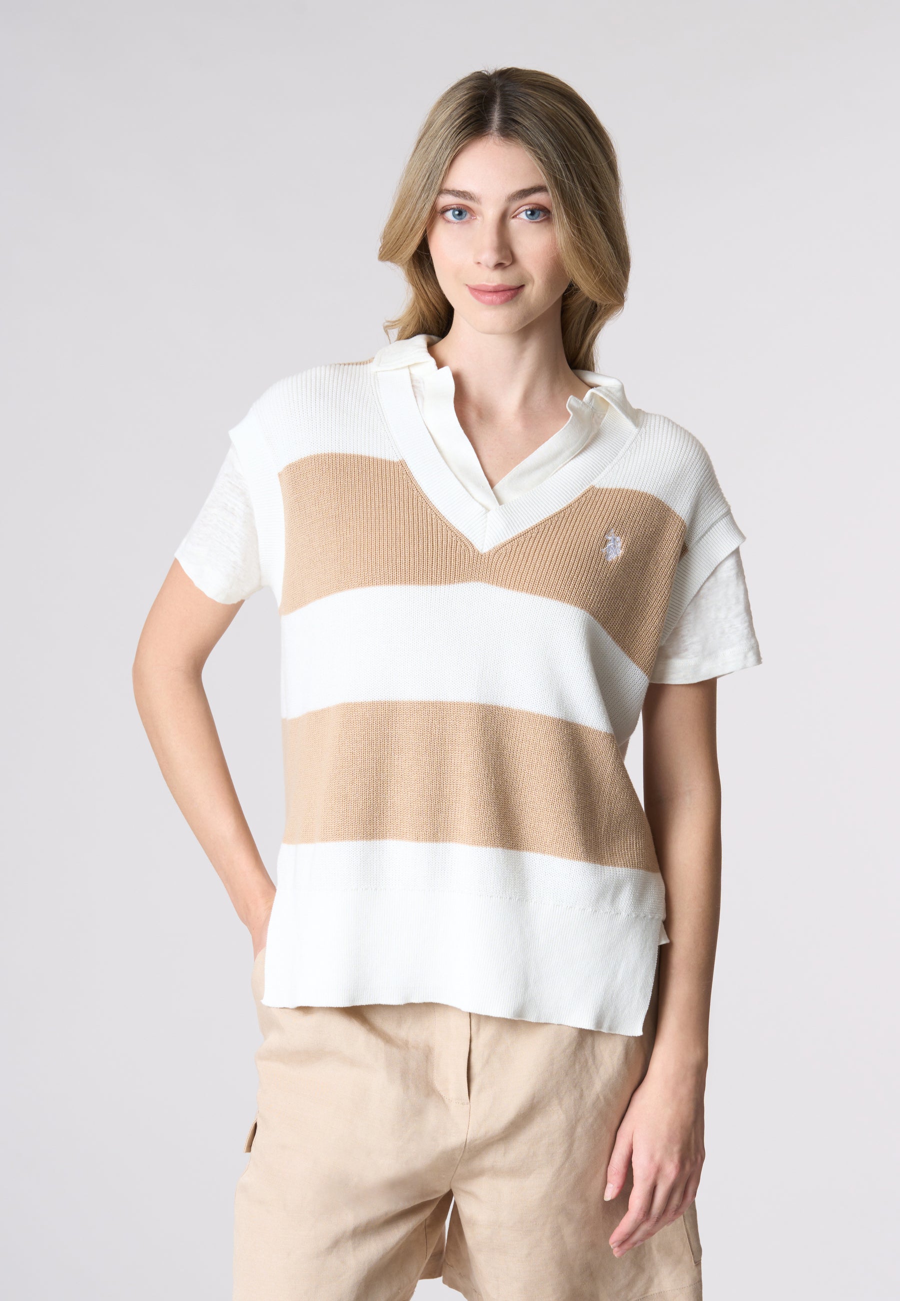 Gilet a costine con scollo a V in cotone