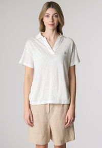 Polo a maniche corte con scollo a V in lino premium quality