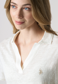 Polo a maniche corte con scollo a V in lino premium quality