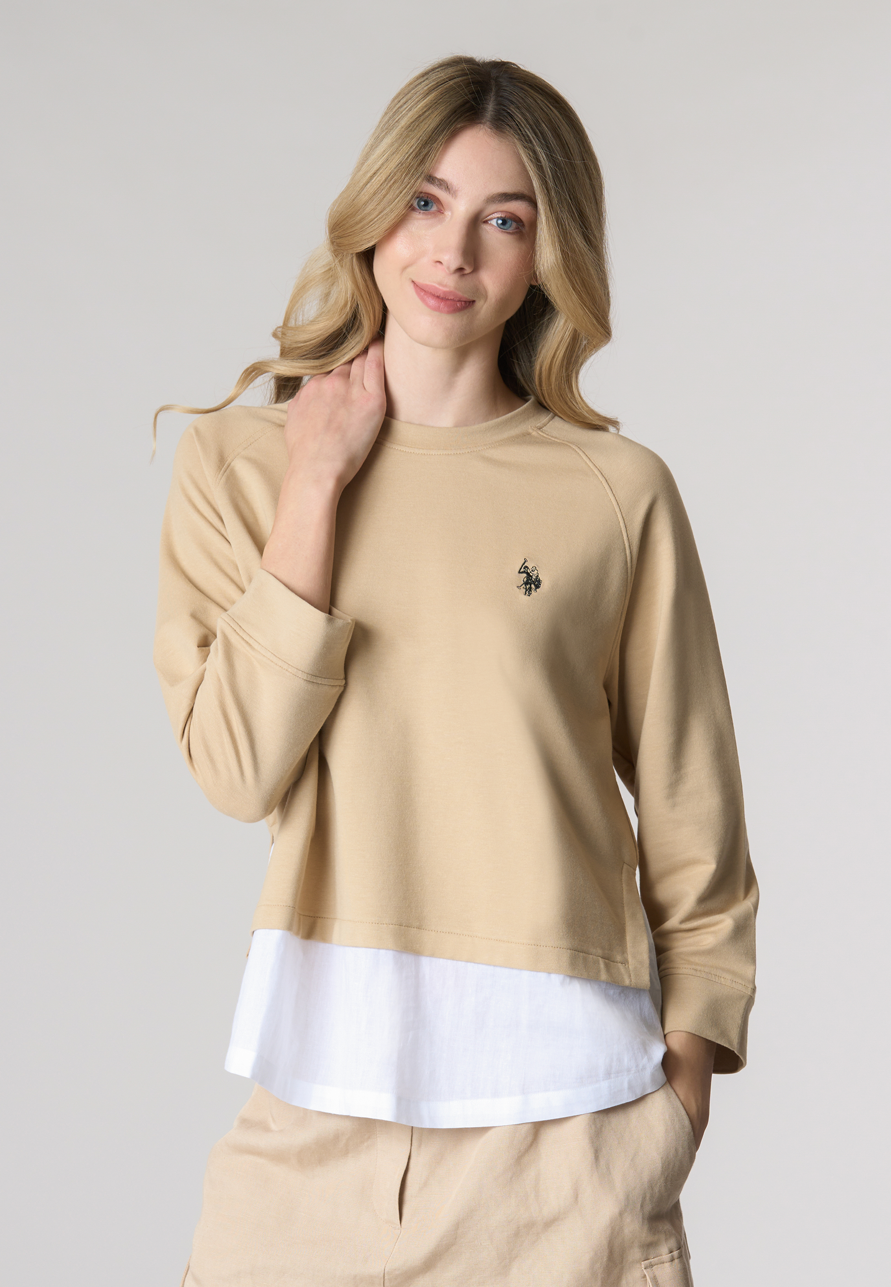 Felpa french terry girocollo in misto cotone e modal