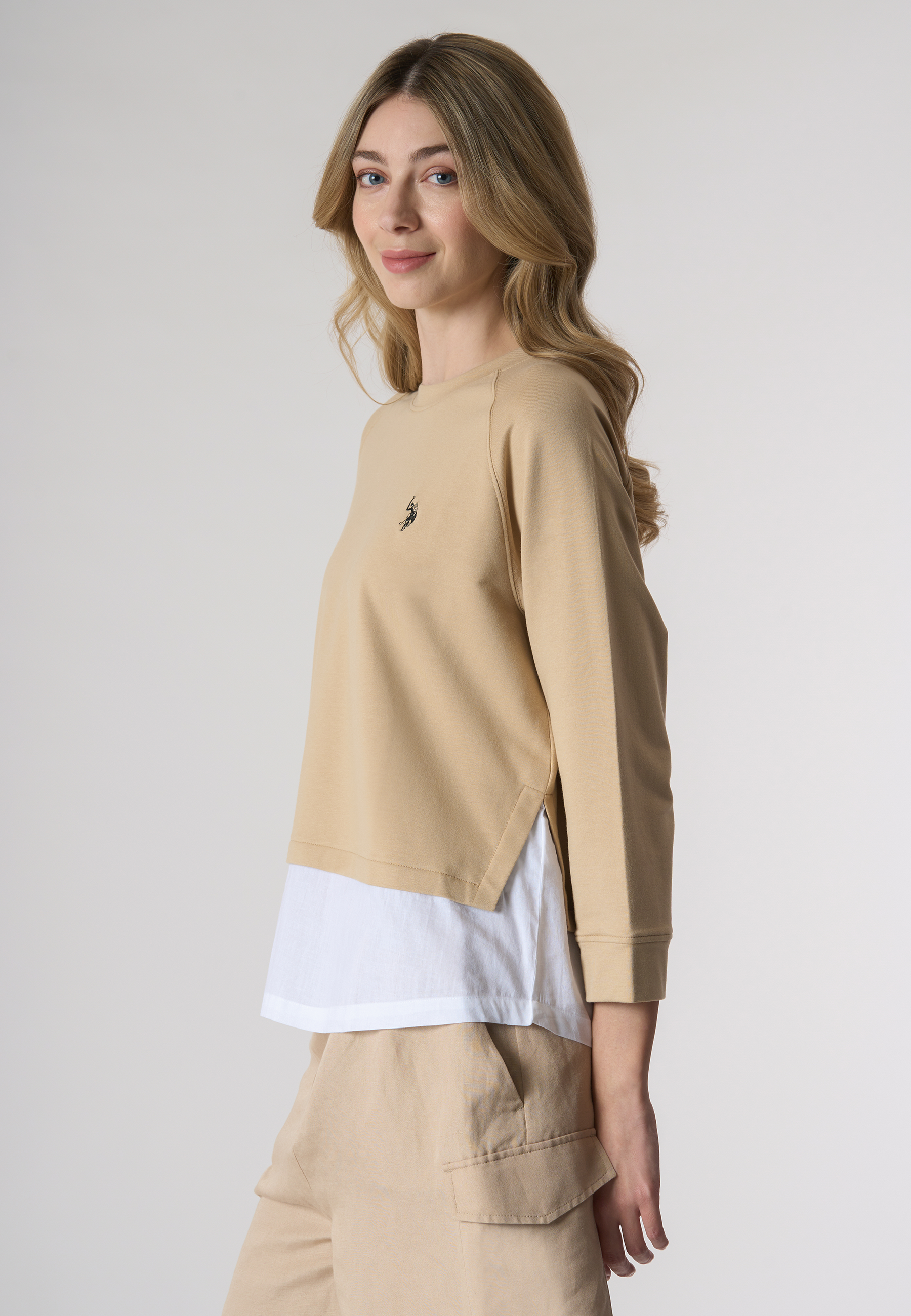 Felpa french terry girocollo in misto cotone e modal