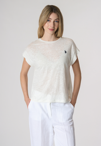 T-shirt girocollo smanicata in lino premium quality