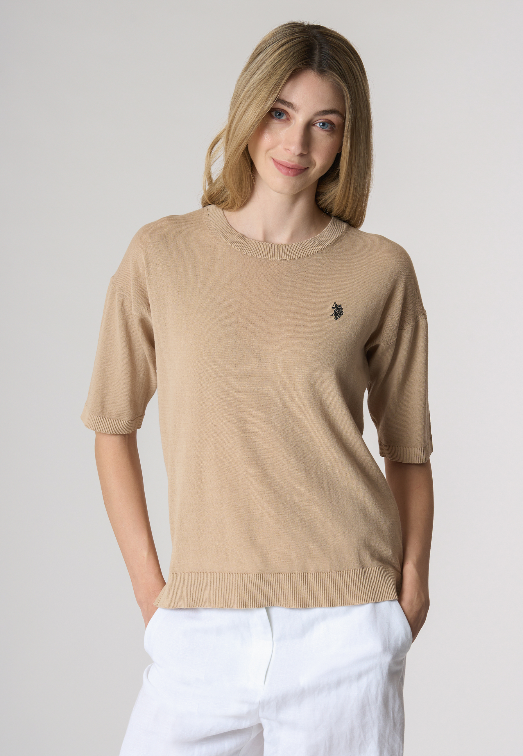 Maglia girocollo a maniche corte in cotone crepe premium quality