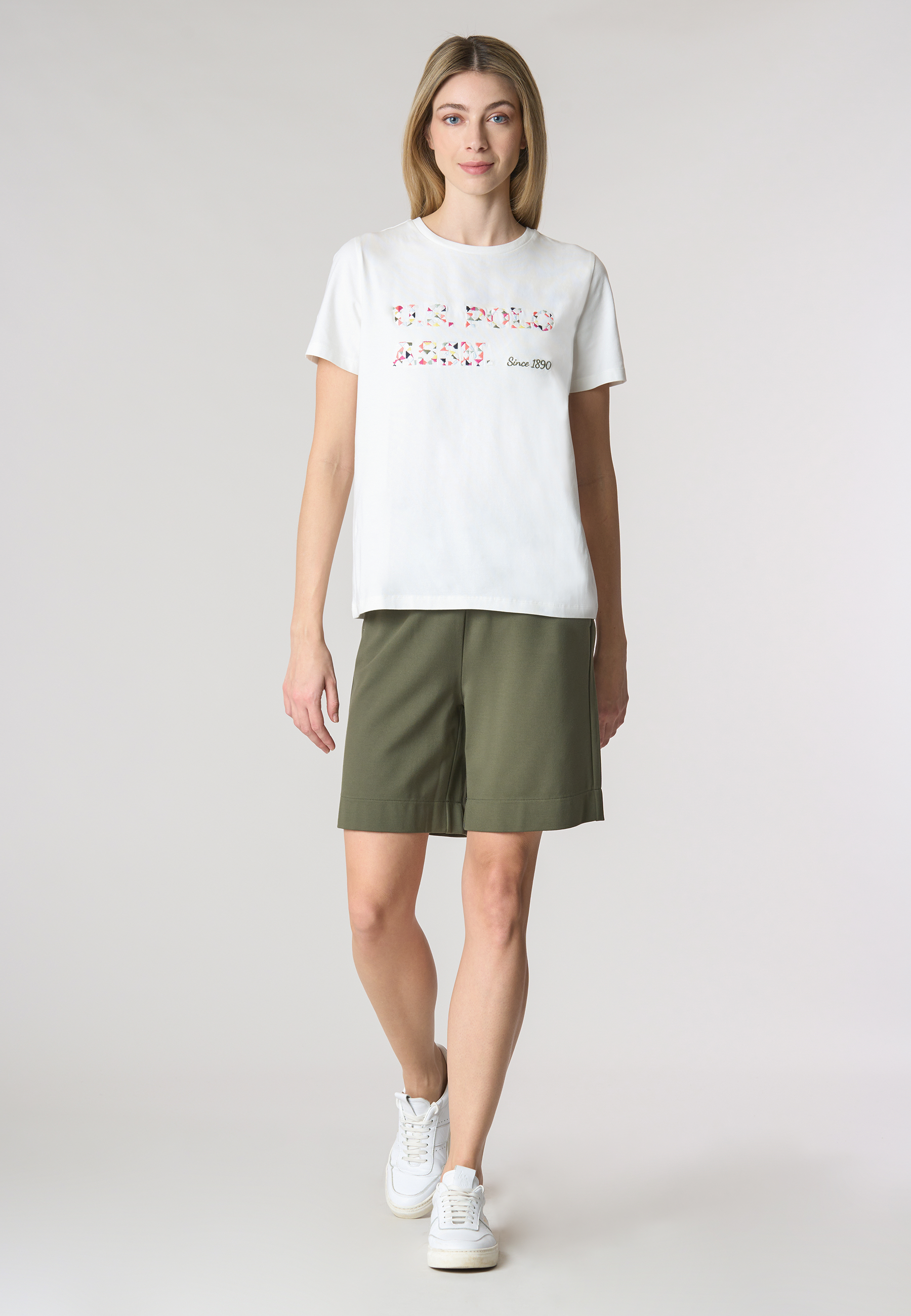 T-shirt girocollo a maniche corte con scritta U.S Polo Assn. in cotone stretch