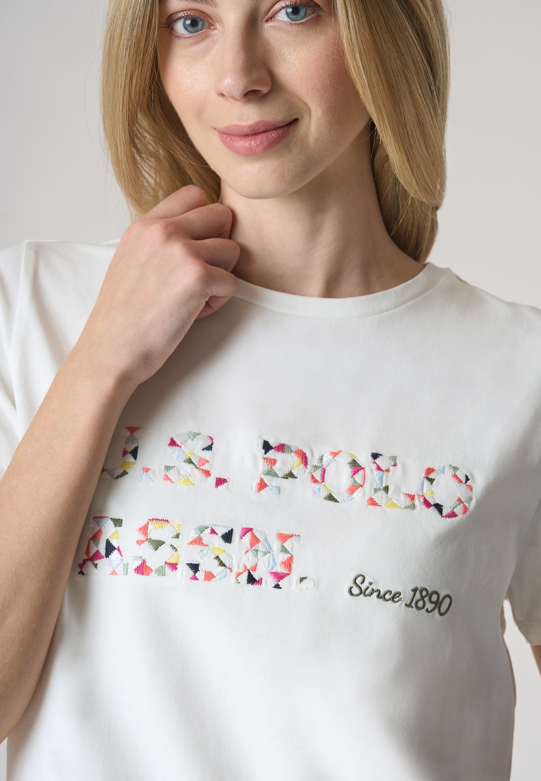 T-shirt girocollo a maniche corte con scritta U.S Polo Assn. in cotone stretch