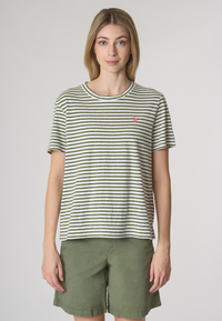 T-shirt girocollo a righe in misto cotone e lino