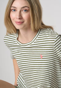 T-shirt girocollo a righe in misto cotone e lino