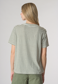 T-shirt girocollo a righe in misto cotone e lino