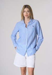 Camicia a righe in misto cotone e lino